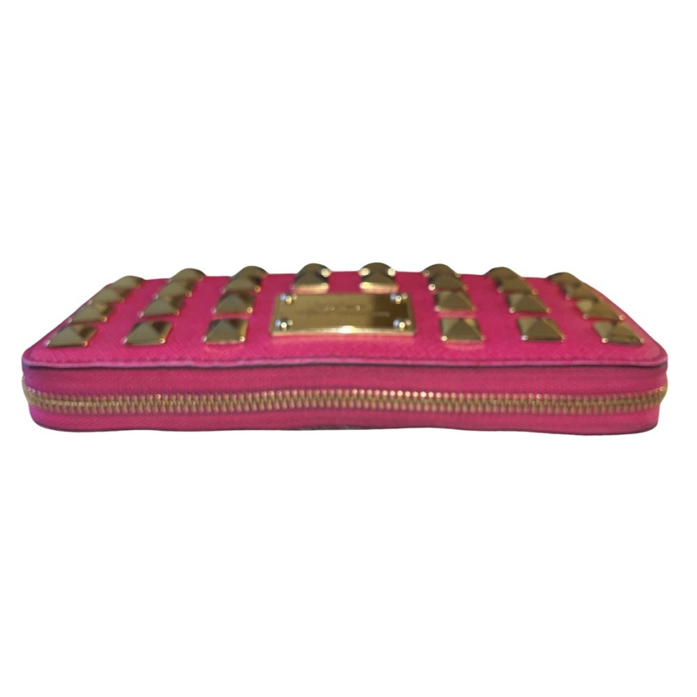 Michael Kors Fuchsia Pink Pyramid Studded Continental Zip Wallet - Picture 4 of 16